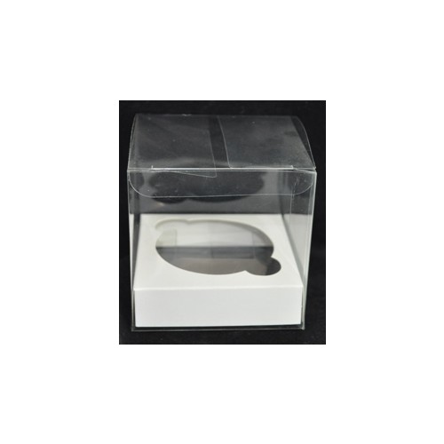 1 Hole Cupcake Box CLEAR 8cm - Silver Insert (50)