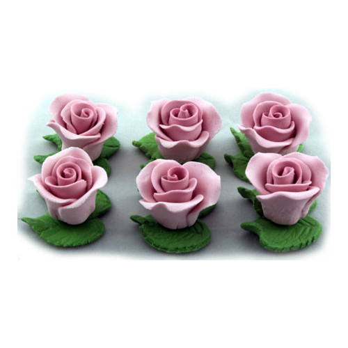 Cupcake Rose W/Leaves 2.5cm Mauve H/sell (Pk6)