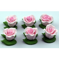 Cupcake Rose W/Leaves Pink 25mm H/sell (6pk)