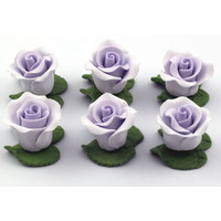 Cupcake Rose w/Leaves Lavender 25mm H/sell (6pk)