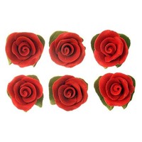 Cupcake Rose W/Leaves 2.5cm Red (Box32)