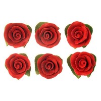 Cupcake Rose w/Leaves Red 25mm H/sell (6 pk)