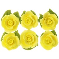 Cupcake Rose W/Leaves 2.5cm Lemon (Box 32)