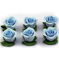 Cupcake Rose W/Leaves 2.5cm Blue (Box32)