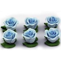 Cupcake Rose w/Leaves Blue 25mm H/sell (6pk)