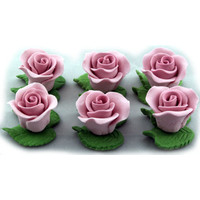 Cupcake Rose W/Leaves 2.5cm Mauve H/sell (Pk6)