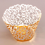 Cupcake Wrapper Metallic Gold Filigree (12)