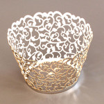 Cupcake Wrapper Metallic Silver Filigree (12)
