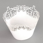 Cupcake Wrapper Pearl White Cross (12)