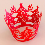 Cupcake Wrapper Pearl Red Christmas Trees (12)