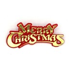 Merry Christmas Plaque - Gold on Red 80mm