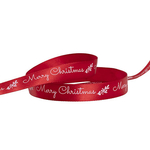 Ribbon Satin Merry Christmas Mistletoe White Red (15mmx20m)