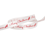 Ribbon Satin Merry Christmas Mistletoe Red White (15mmx20m)