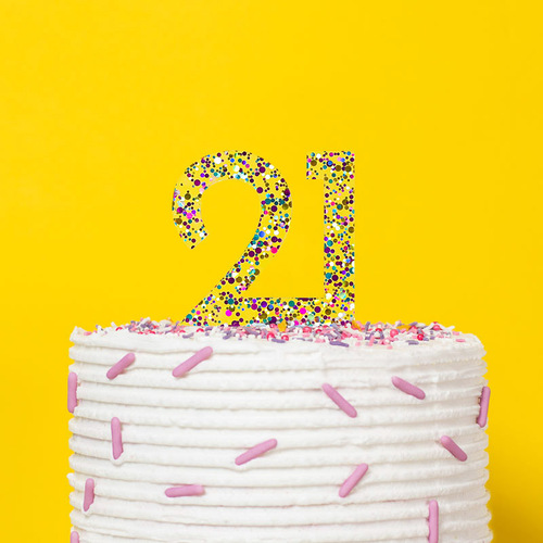 NUMBER 21 - Rainbow Glitter Topper
