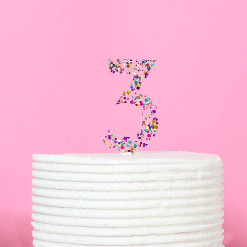 NUMBER 3 - Rainbow Glitter Topper