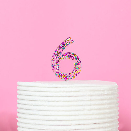 NUMBER 6 - Rainbow Glitter Topper