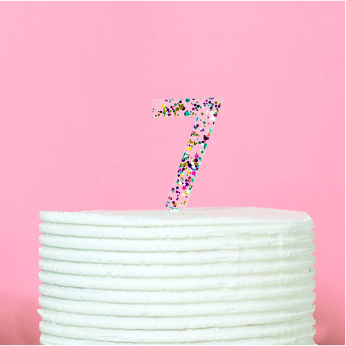 NUMBER 7 - Rainbow Glitter Topper