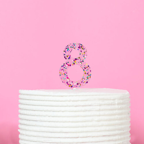 NUMBER 8 - Rainbow Glitter Topper