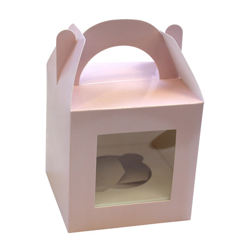 1 Hole Cupcake Box PASTEL PINK - Tag Handle