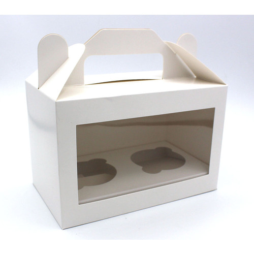 2 Hole Cupcake Box WHITE - Tag Handle