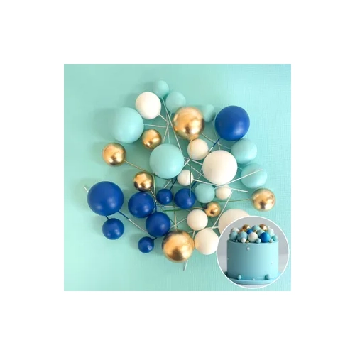 DECO FOAM BALL TOPPER | 32 PC SET -BLUE,WHITE & GOLD