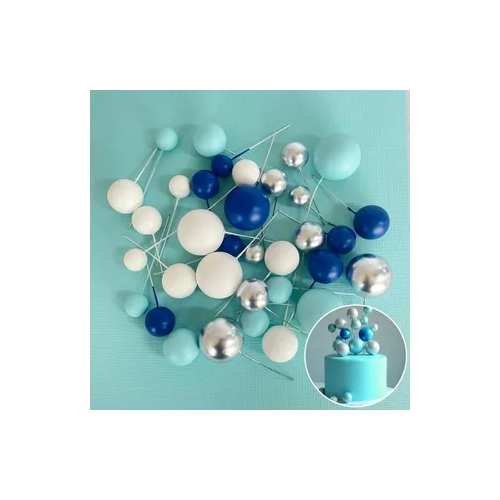 DECO FOAM BALL TOPPER | 32 PC SET -BLUE,WHITE & SILVER