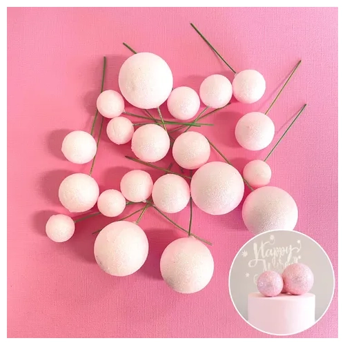 DECO FOAM BALL TOPPER | 20 PC SET - GILTTER BABY PIBK