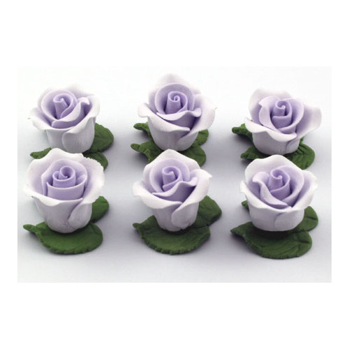 Cupcake Rose W/Leaves 2.5cm Lavender (Box32)