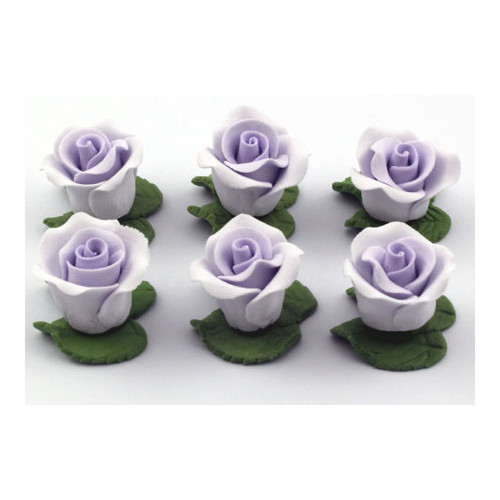 Cupcake Rose w/Leaves Lavender 25mm H/sell (6pk)