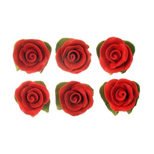 Cupcake Rose w/Leaves Red 25mm H/sell (6 pk)
