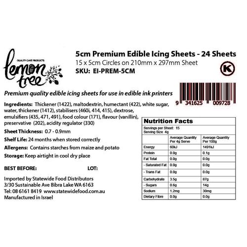 5cm Circles PREMIUM Edible Icing Sheet Lemon Tree (Pk24)