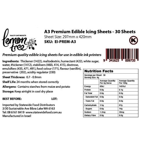 A3 PREMIUM Edible Icing Sheet Lemon Tree (Pk30)