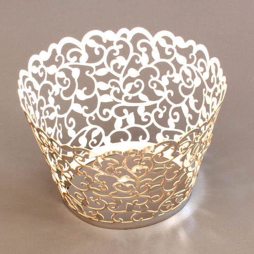 Cupcake Wrapper Metallic Silver Filigree (12)