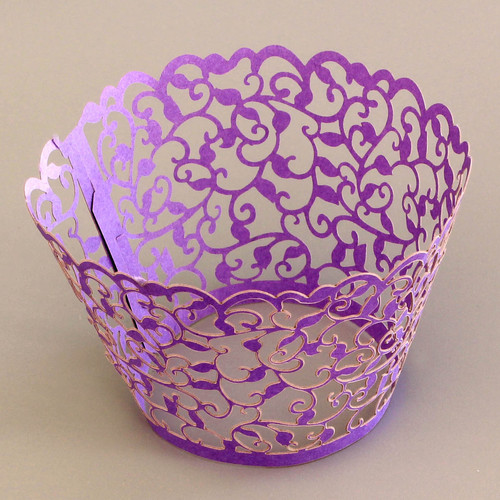 Cupcake Wrapper Pearl Purple Filigree (12)