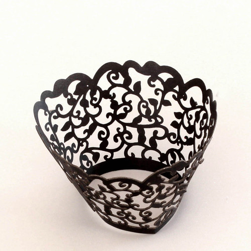Mini Cupcake Wrapper Black Filigree (12)