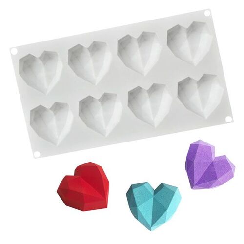 3D Geo Hearts (8) Silicone Mould