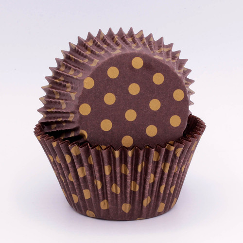 Confeta Patty Pan #750 Choc/Gold Polka Dot (500)