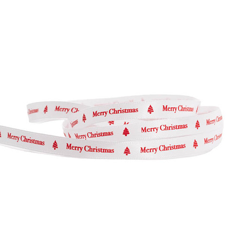 Grosgrain Satin Merry  Christmas Tree White & Red Ribbon 