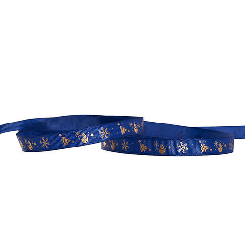 Grosgrain Christmas Fun Navy & Gold Ribbon 