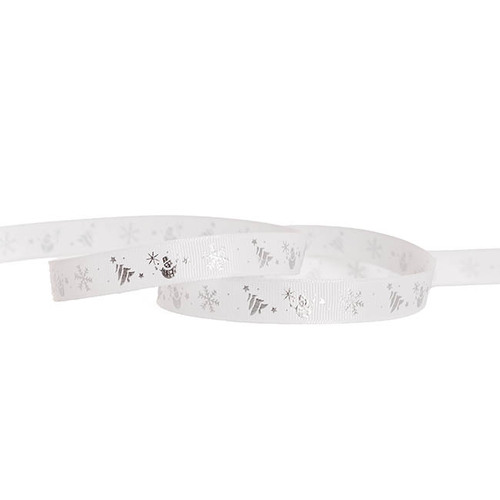 Grosgrain Christmas Fun White & Silver Ribbon 