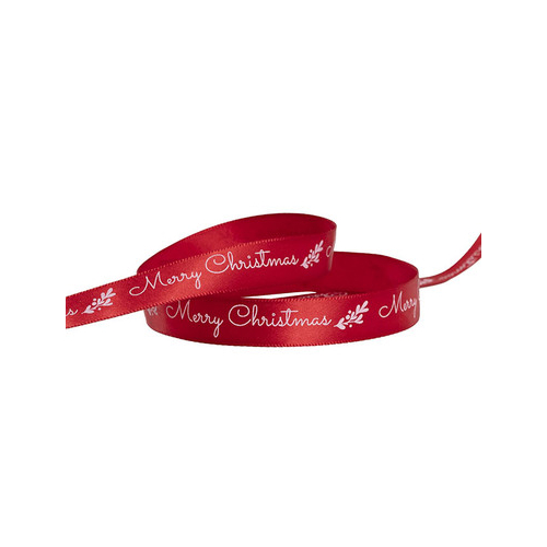 Ribbon Satin Merry Christmas Mistletoe White Red (15mmx20m)