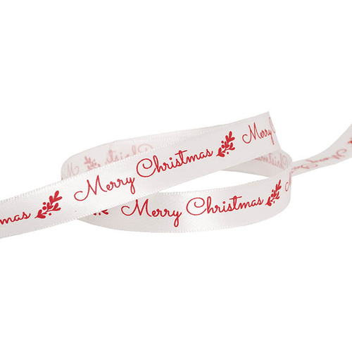 Ribbon Satin Merry Christmas Mistletoe Red White (15mmx20m)